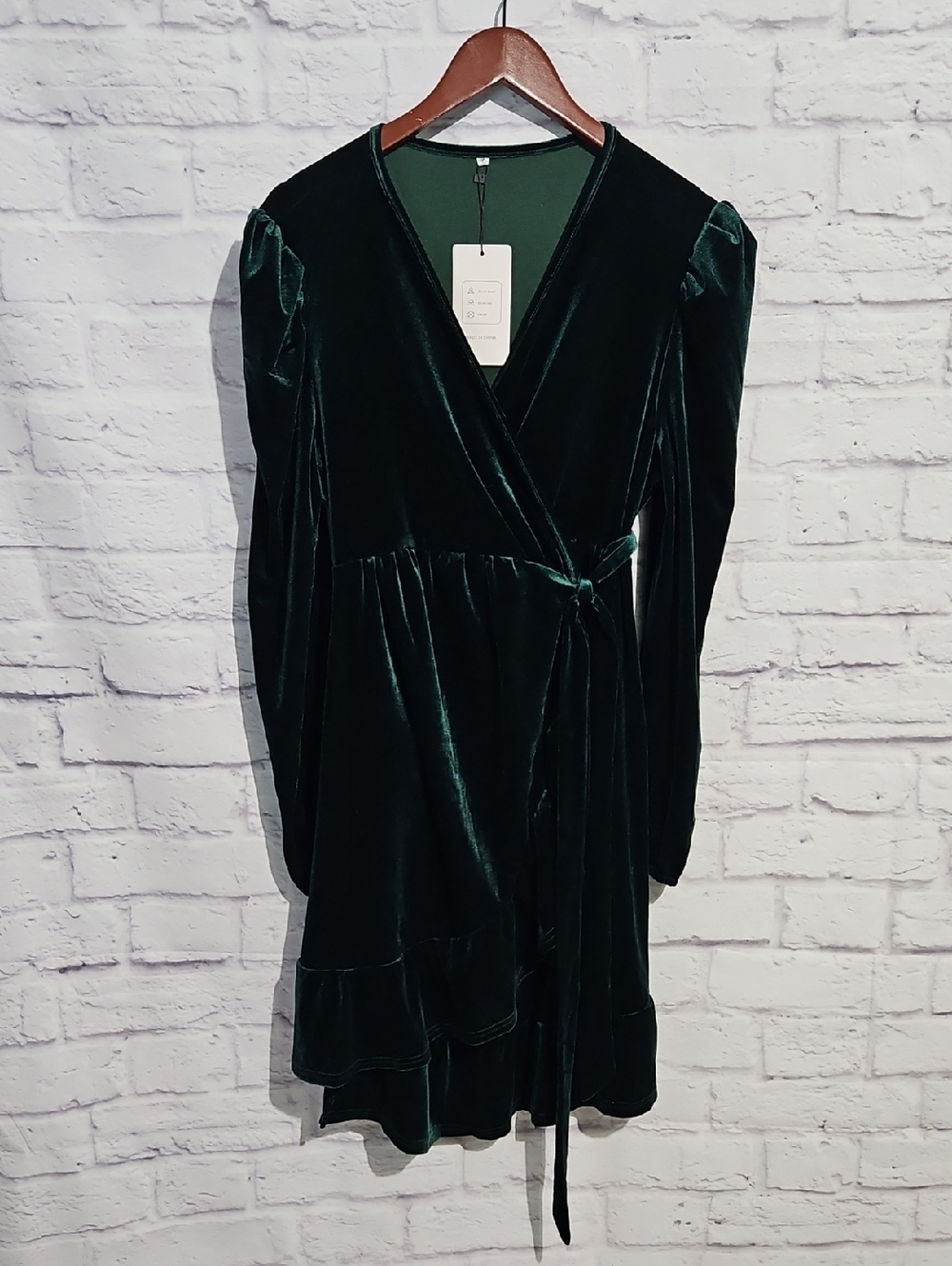 Velvet Wrap Dress in Deep Green